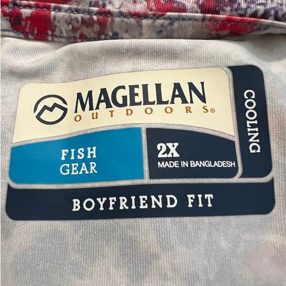 Magellan Outdoors Shirt Size 2X Boyfriend Fit Fish Gear in Blue and Pink Print - Picture 6 of 8